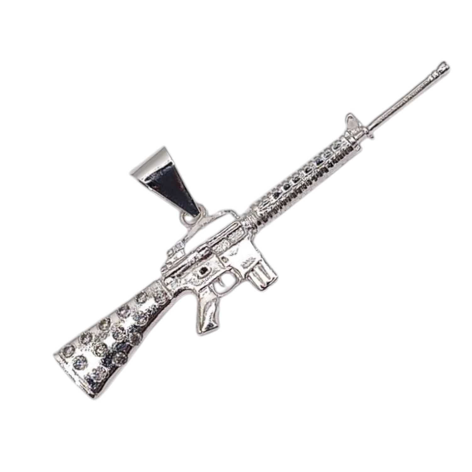 DIJE RIFLE CON CZ BLANCA 7 CM ANCHO PLATA .925