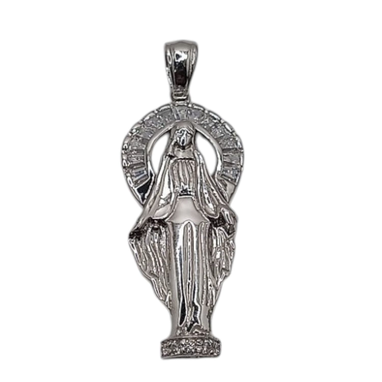 DIJE VIRGEN MILAGROSA 4 CM LARGO TOTAL PLATA .925