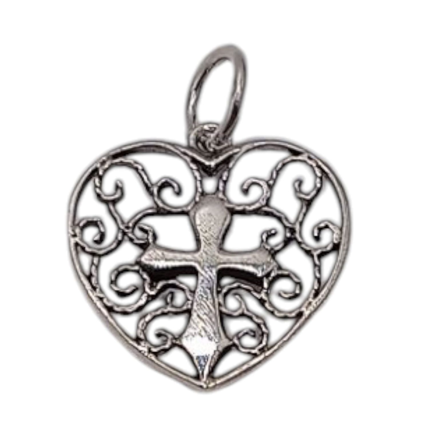 DILE CORAZON CON CRUZ 1.5 CM PLATA .925
