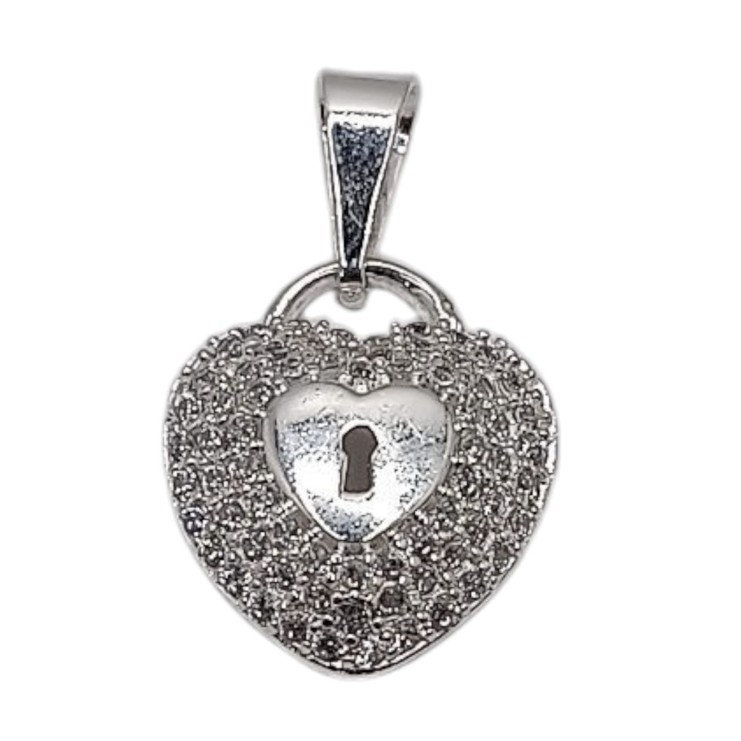 DIJE PLATA CANDADO DE CORZON 2.3 CM LARGO TOTAL PLATA .925