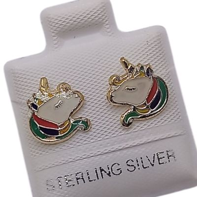 BROQUEL UNICORNIO PLATA .925 CON CHAPA 18K