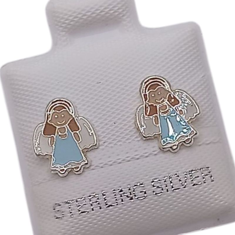 BROQUEL ESMALTADO ANGEL AZUL, BROCHE BOLITA, PLATA .925