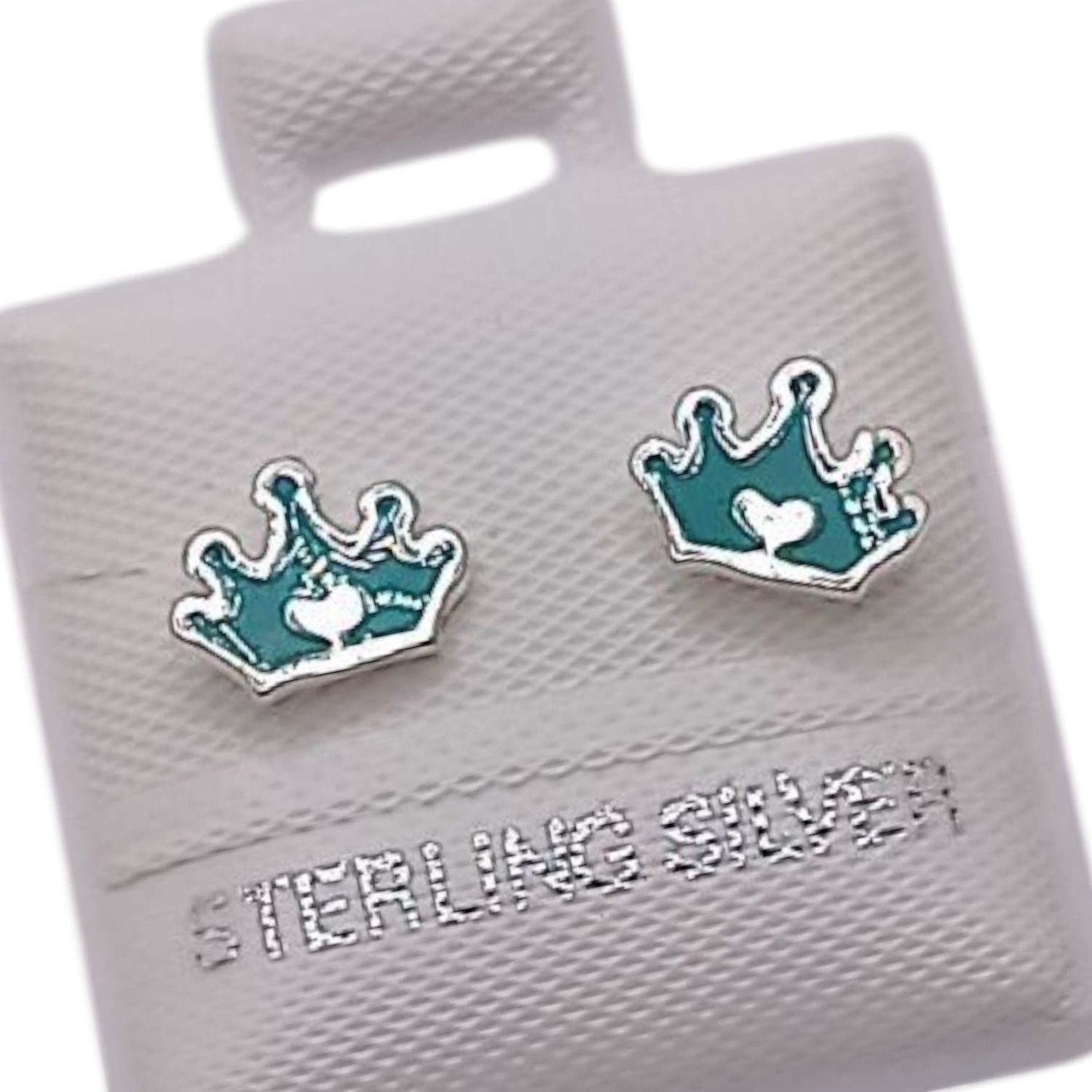 BROQUEL ESMALTADO CORONA AQUA   PLATA .925