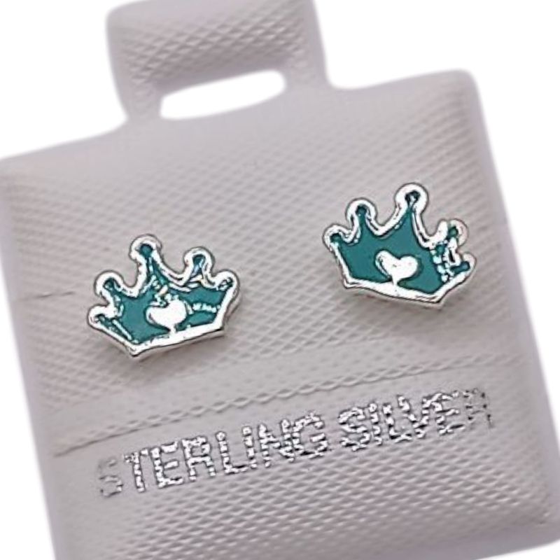 BROQUEL ESMALTADO CORONA AQUA   PLATA .925