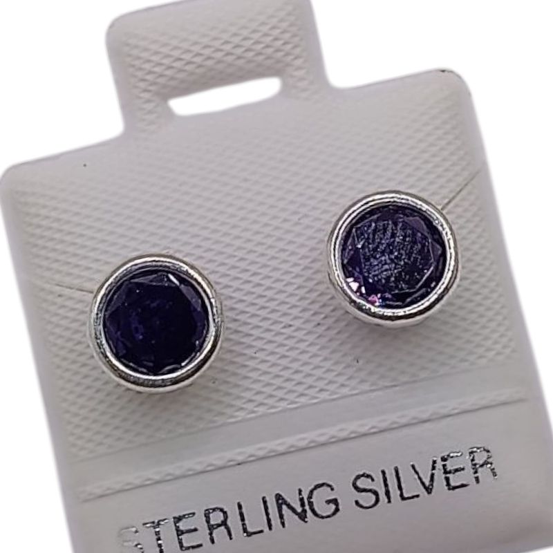 BROQUEL BISEL RECTO CZ MORADA 6 MM PLATA .925 ley