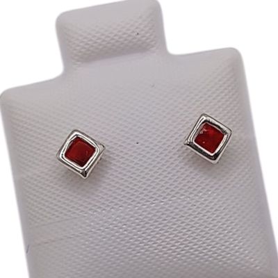 BROQUEL CUADRO BISELADO  2 MM CZ ROJA  PLATA .925