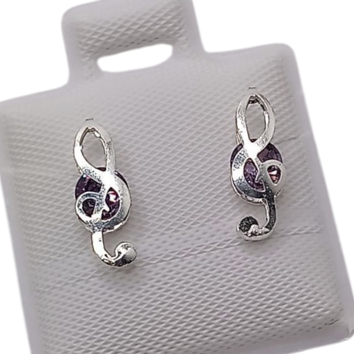 BROQUEL 3 D NOTA MUSICAL CZ LILA 9 MM  PLATA .925