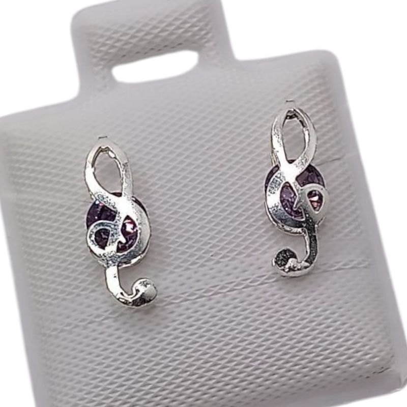 BROQUEL 3 D NOTA MUSICAL CZ LILA 9 MM  PLATA .925