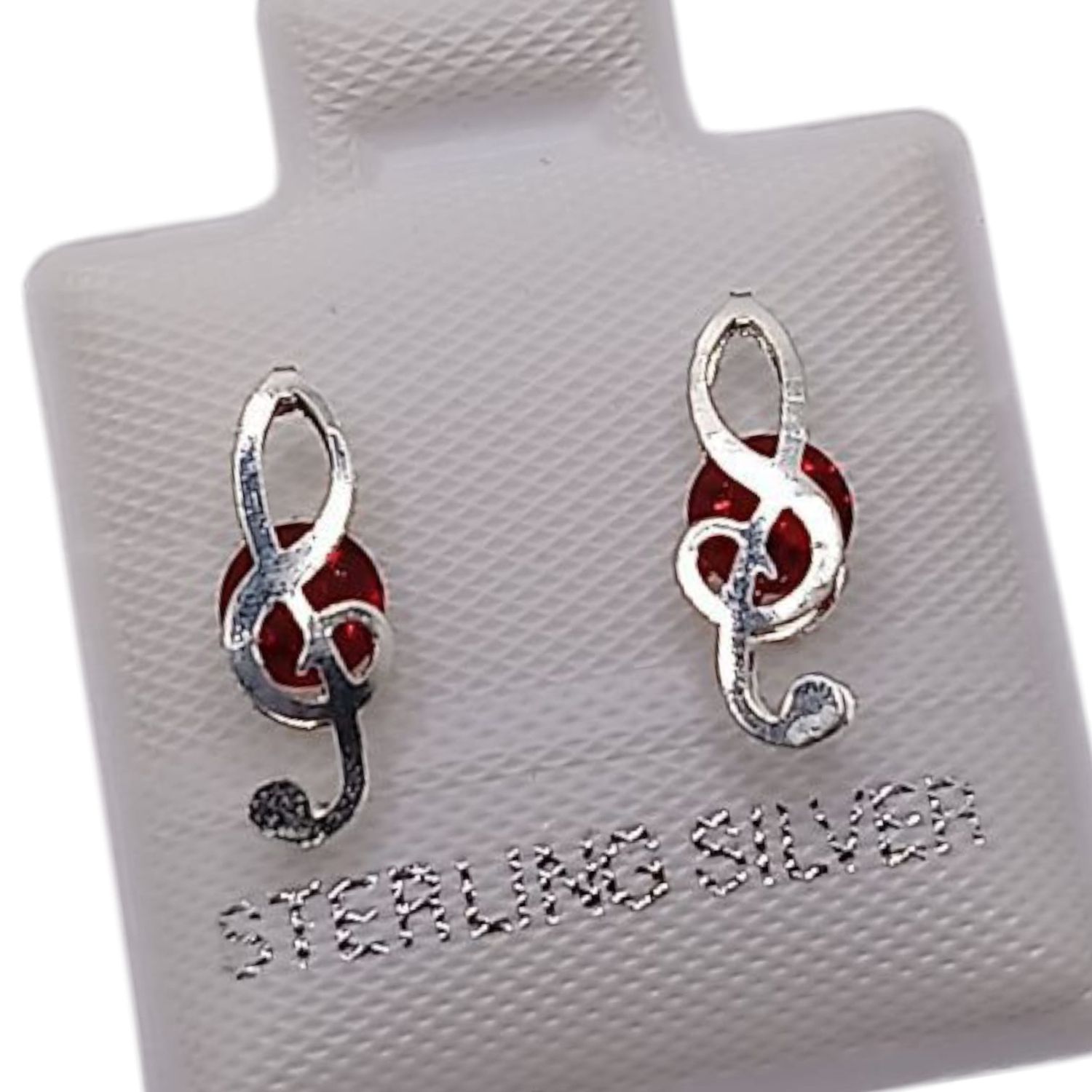BROQUEL 3 D NOTA MUSICAL CZ ROJA 9 MM   PLATA .925