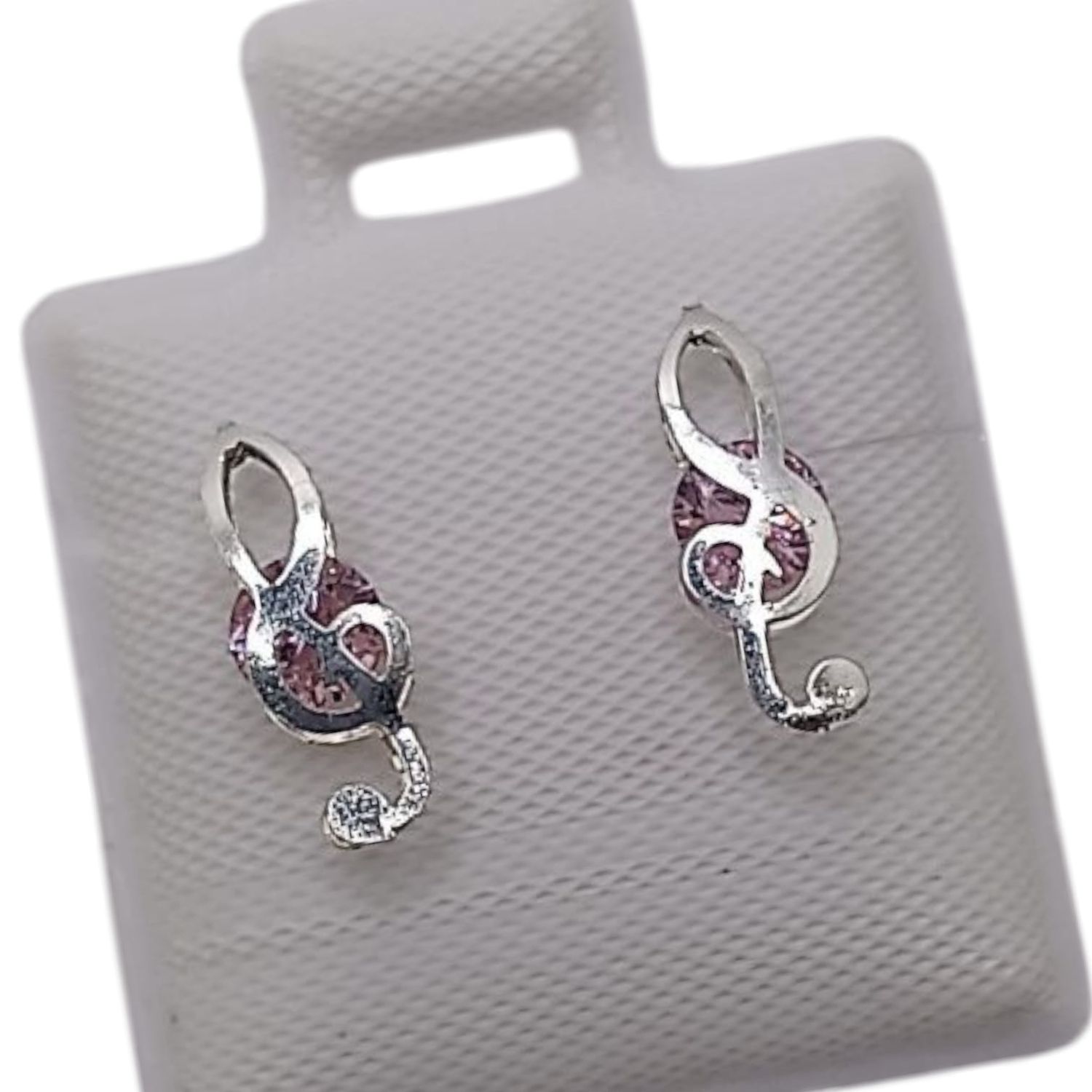 BROQUEL 3 D NOTA MUSICAL CZ ROSA 9 MM  PLATA .925