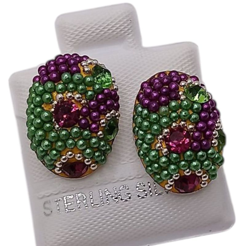 BROQUEL OVALADO LILA-VERDE PLATA .925