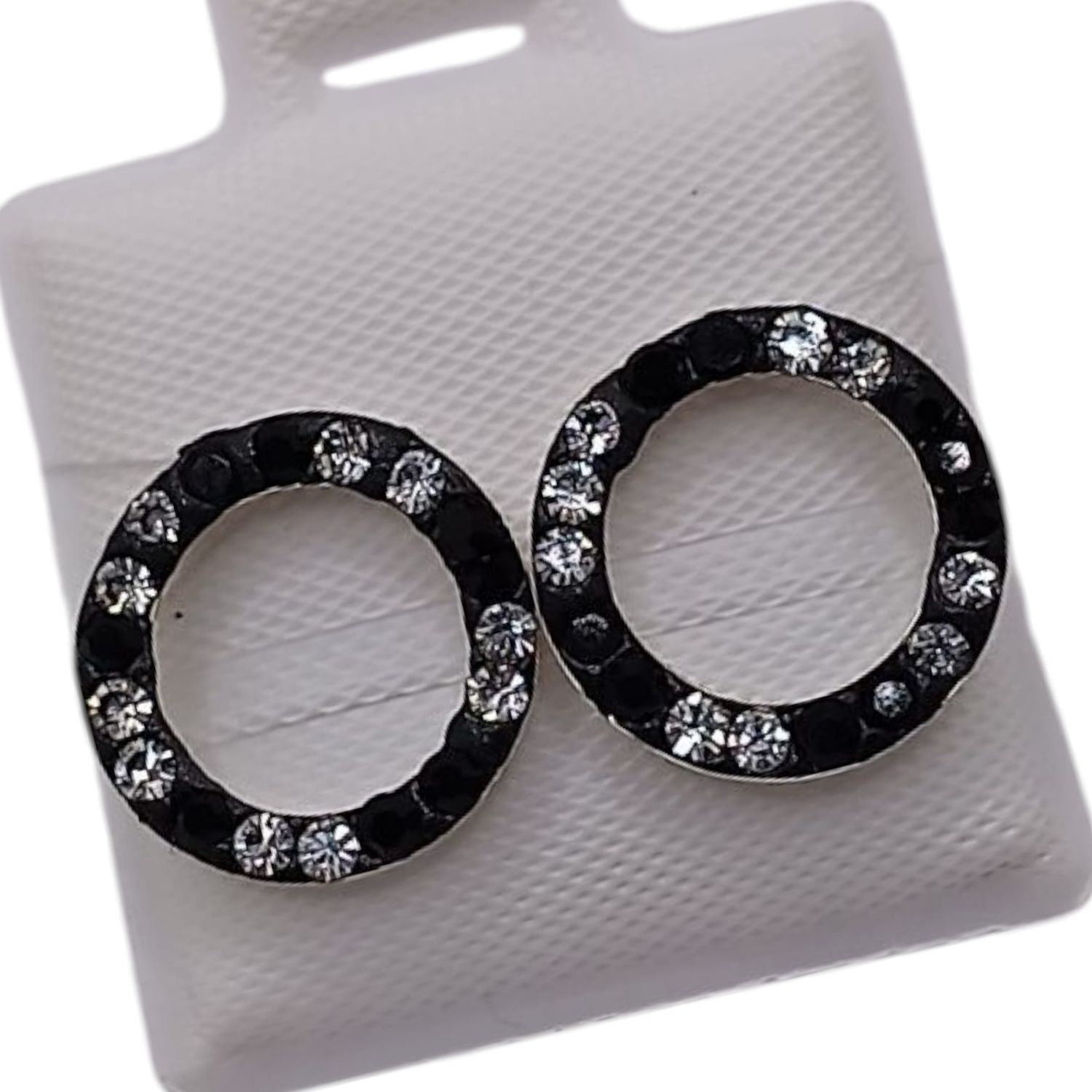 BROQUEL ARO CRISTALES  NEGRO 12 MM  PLATA .925
