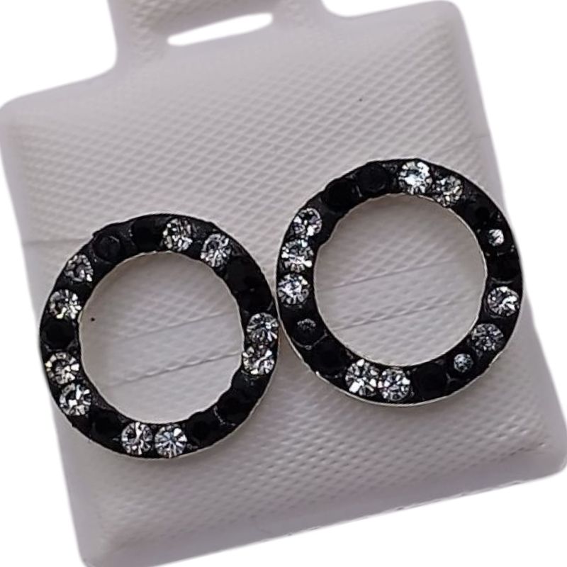 BROQUEL ARO CRISTALES  NEGRO 12 MM  PLATA .925