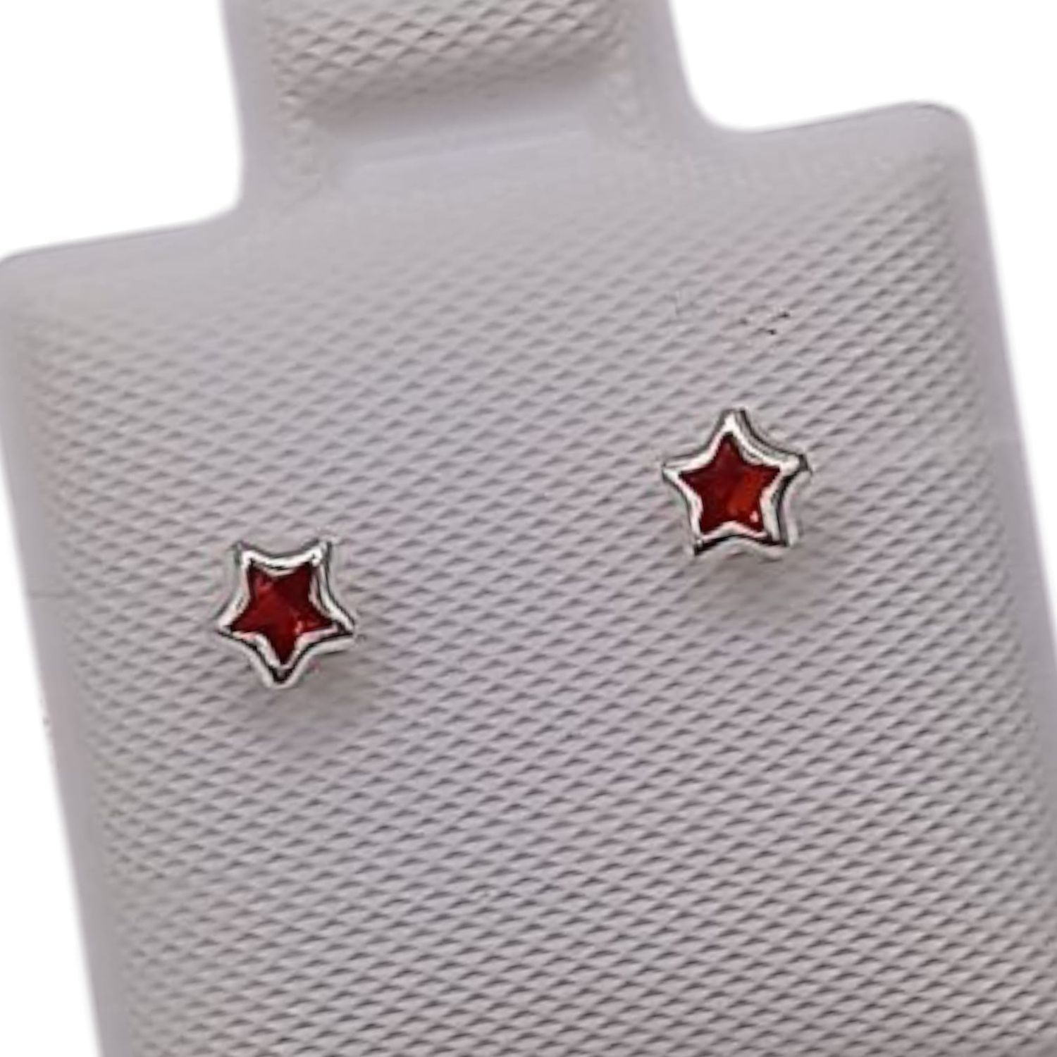 BROQUEL BISELADO ESTRELLA 3 MM CZ ROJA  PLATA .925