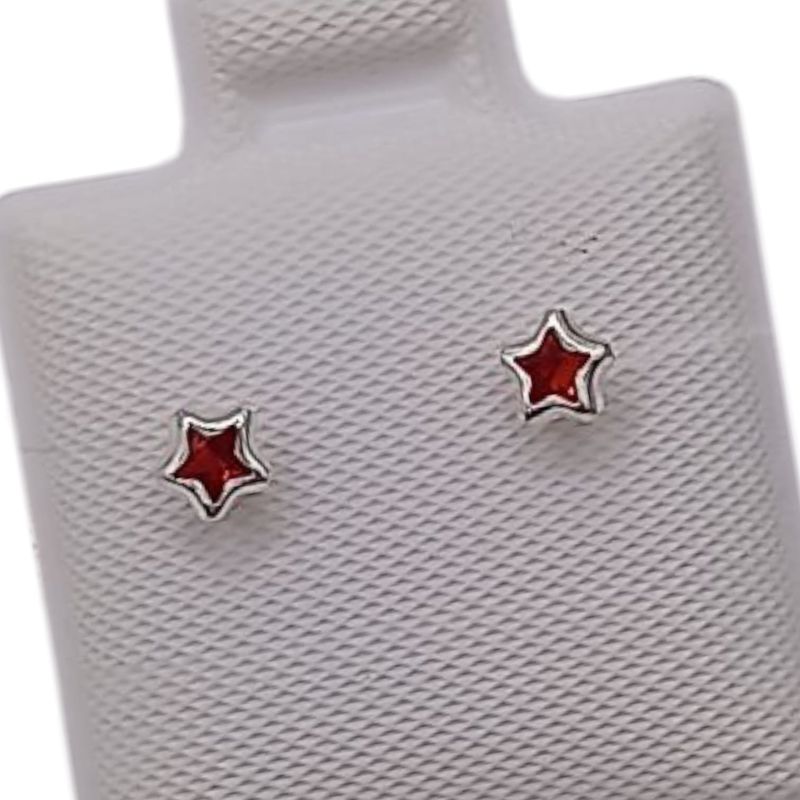 BROQUEL BISELADO ESTRELLA 3 MM CZ ROJA  PLATA .925