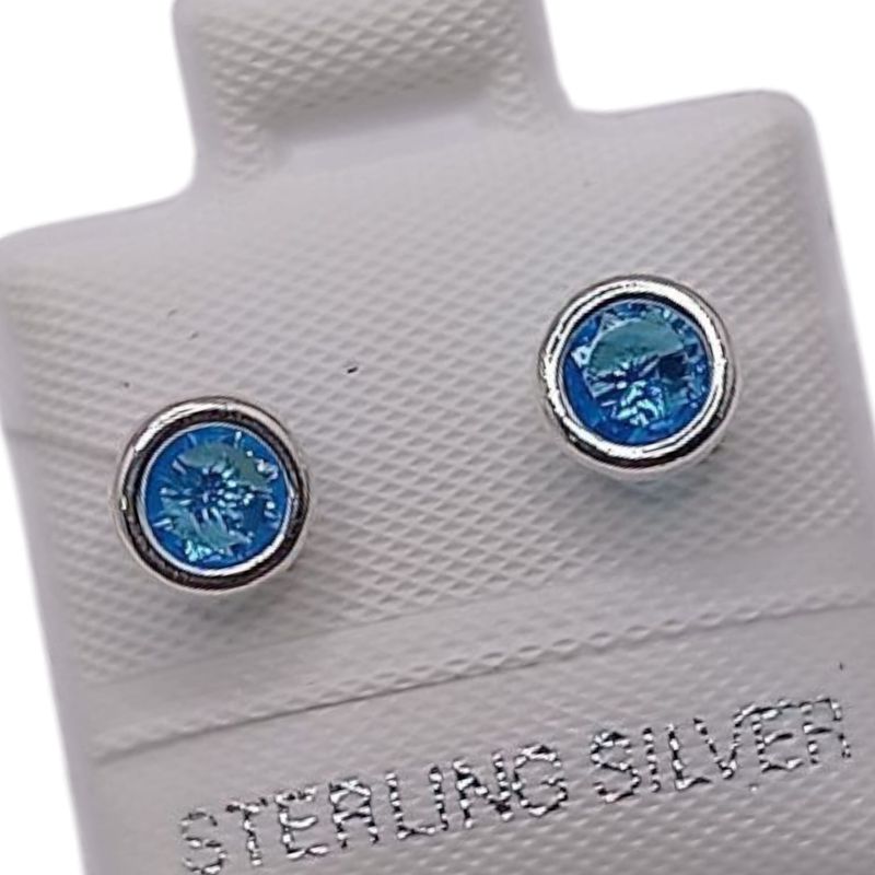 BROQUEL BISEL RECTO CZ AZUL 5 MM PLATA .925