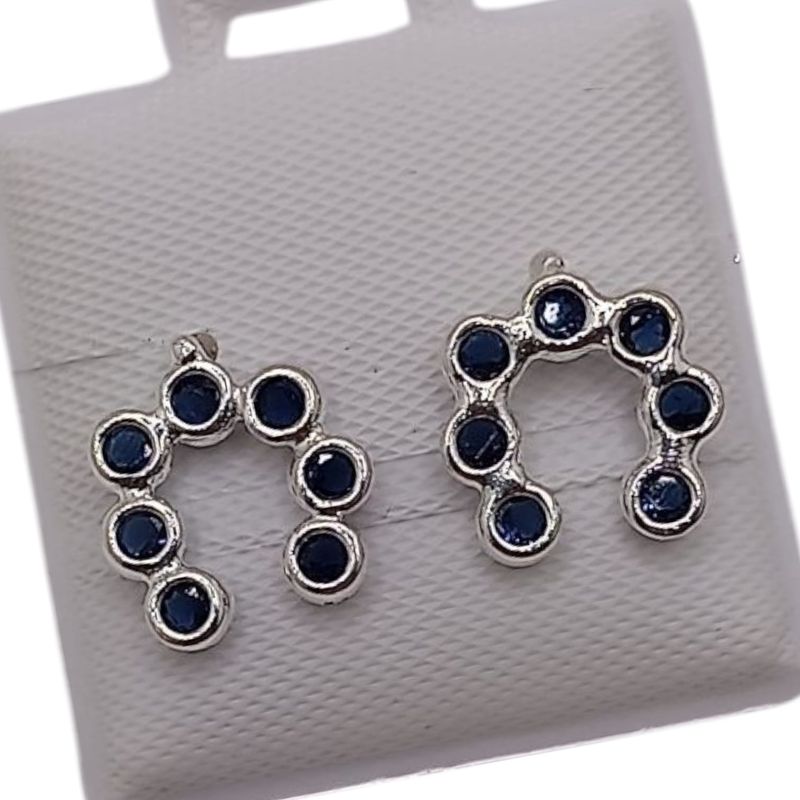 BROQUEL HERRADURA CON CZ AZUL, PLATA .925