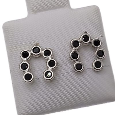 BROQUEL HERRADURA CON CZ NEGRA PLATA .925