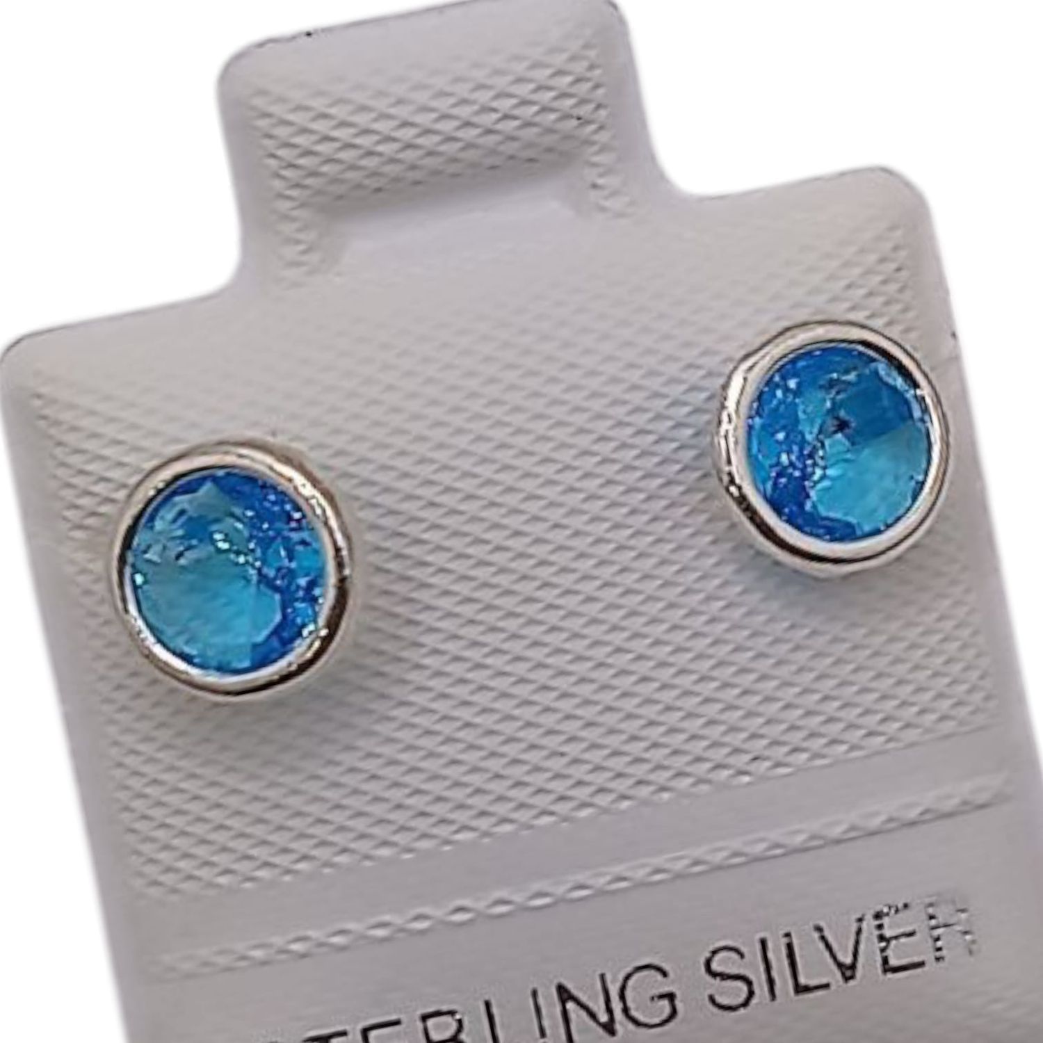 BROQUEL RECTO BISEL  AZUL 6 MM  PLATA .925