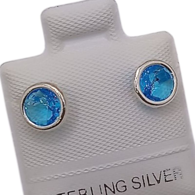 BROQUEL RECTO BISEL  AZUL 6 MM  PLATA .925