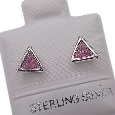 BROQUEL TRIANGULO CZ ROSA PLATA .925