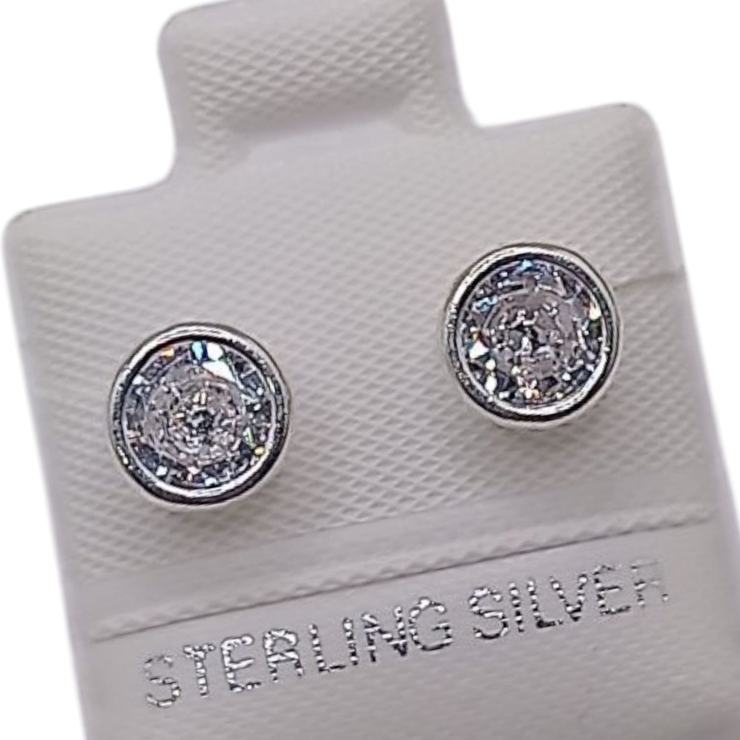 BROQUEL BISEL 6MM CZ BLANCA PLATA .925