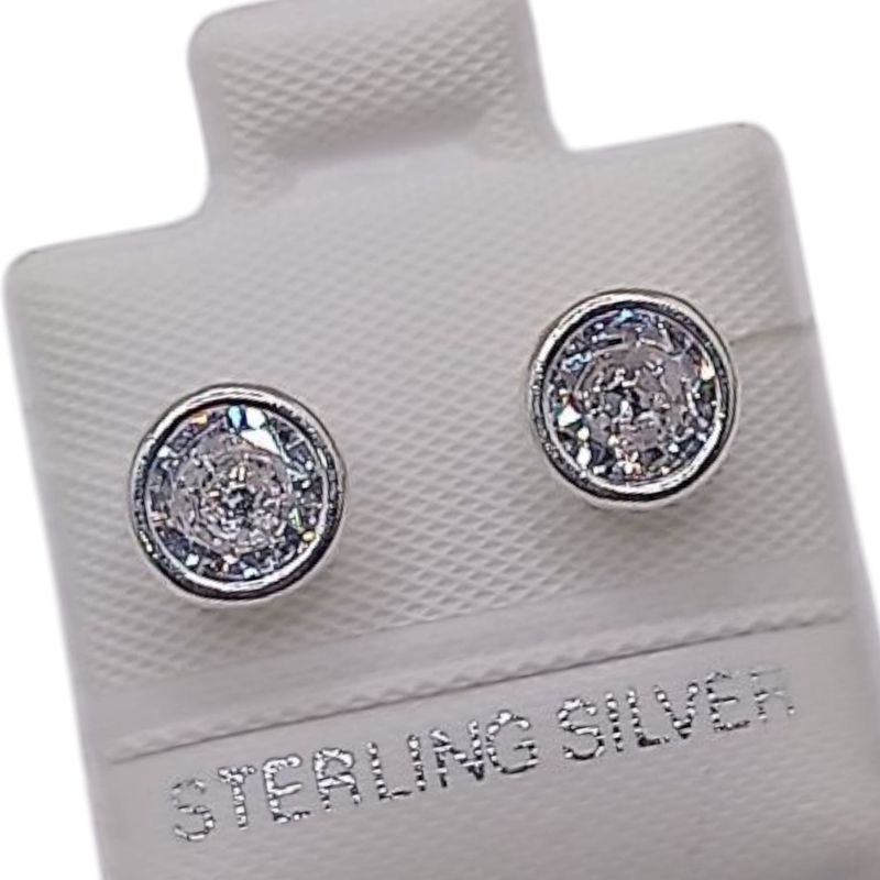BROQUEL BISEL 6MM CZ BLANCA PLATA .925