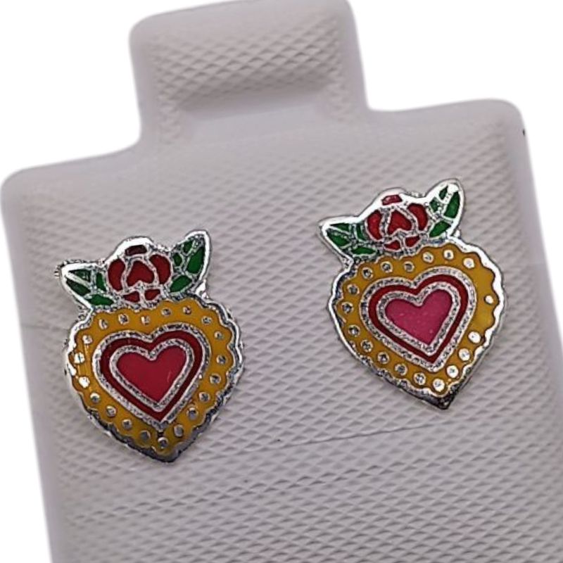BROQUEL CORAZON ESMALTADO BROCHE MARIPOSA PLATA .925