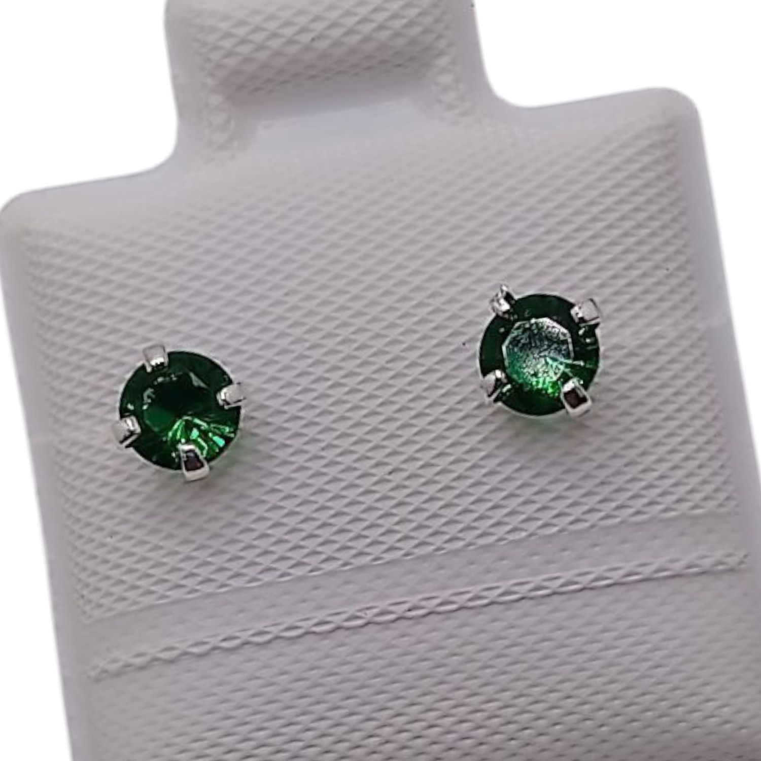 BROQUEL RECTO 4MM CZ VERDE, PLATA .925