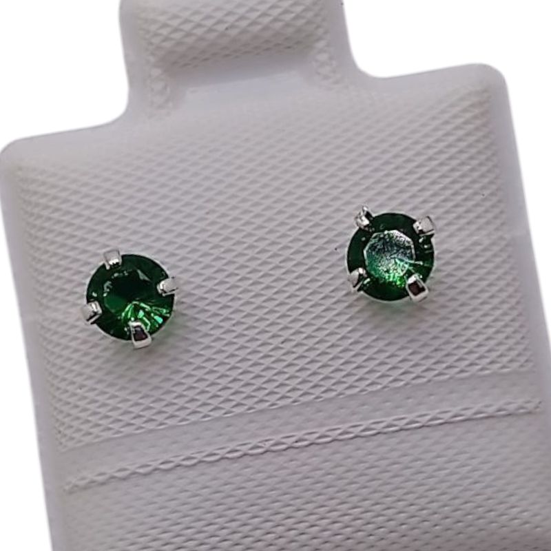 BROQUEL RECTO 4MM CZ VERDE, BROCHE MARIPOSA PLATA .925