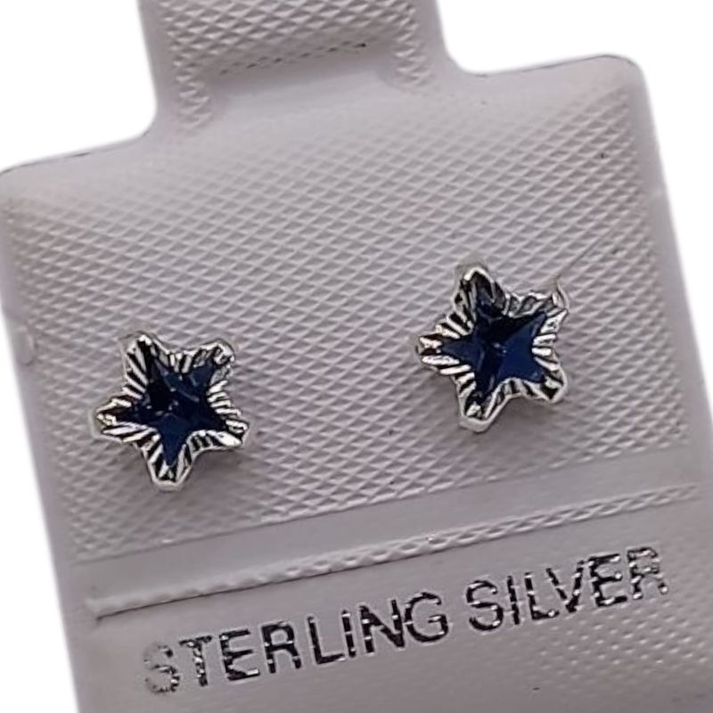 BROQUEL ESTRELLA CZ AZUL MARINO, PLATA .925