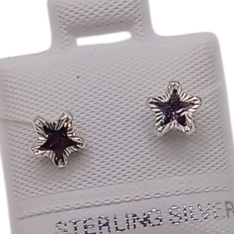BROQUEL ESTRELLA BISEL DIAMANTADO CZ LILA, PLATA .925
