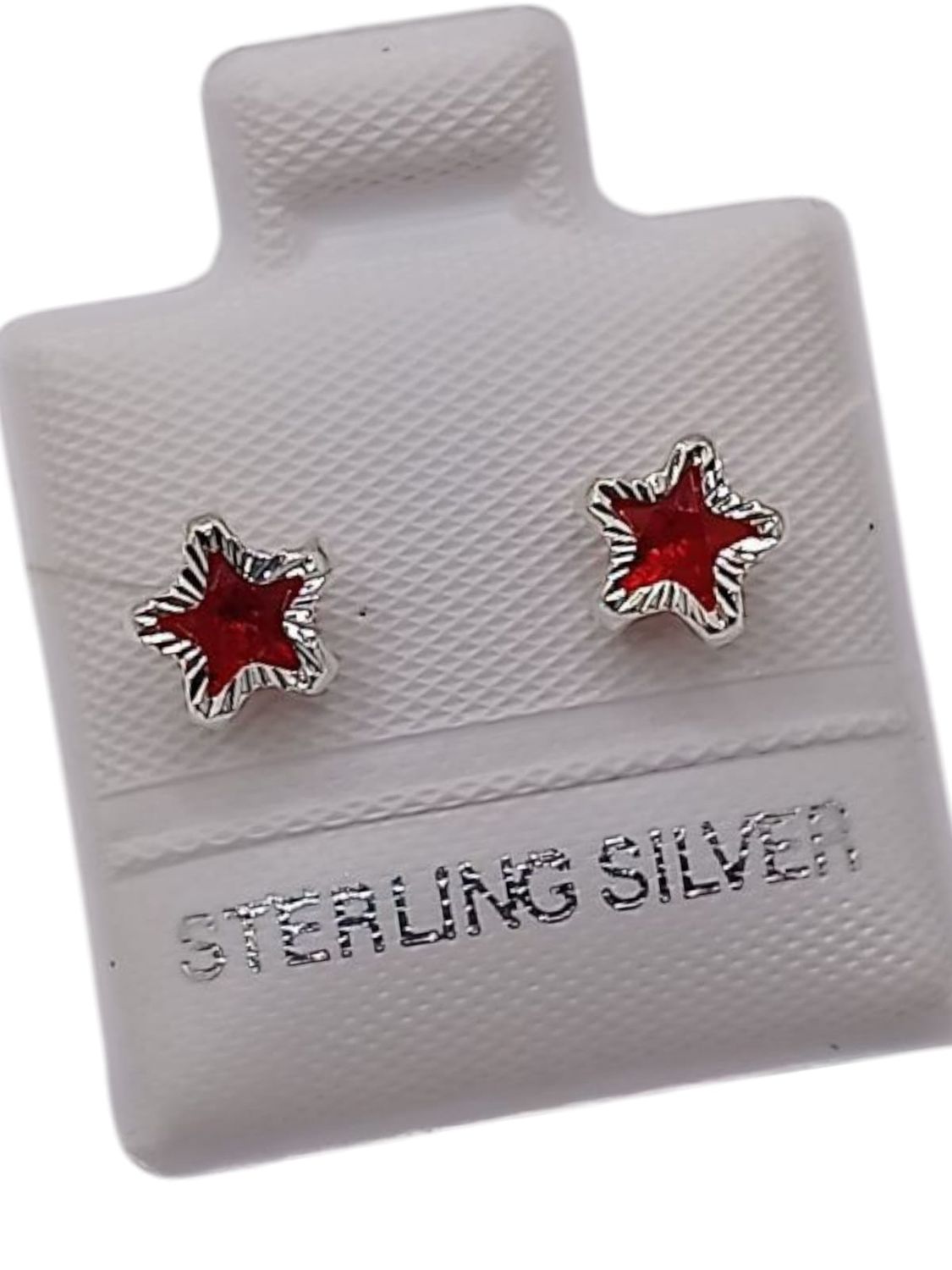 BROQUEL ESTRELLA BISEL DIAMANTADO CZ ROJA, PLATA .925