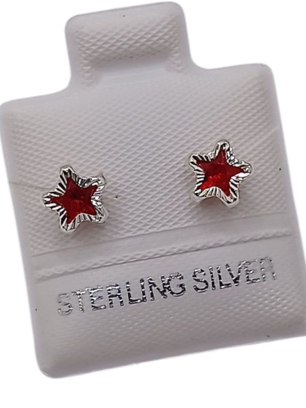 BROQUEL ESTRELLA BISEL DIAMANTADO CZ ROJA, PLATA .925