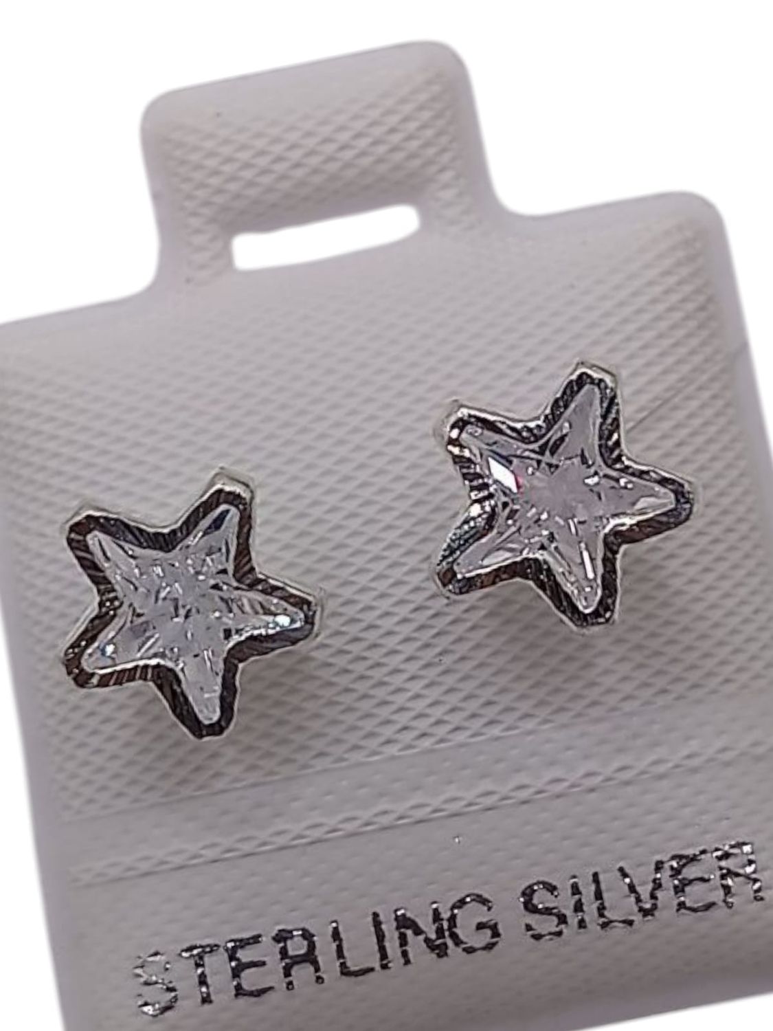 BROQUEL ESTRELLA BISEL DIAMANTADO, CZ BLANCA, PLATA .925