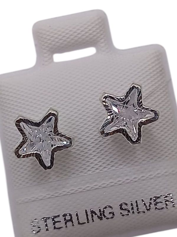 BROQUEL ESTRELLA BISEL DIAMANTADO, CZ BLANCA, PLATA .925