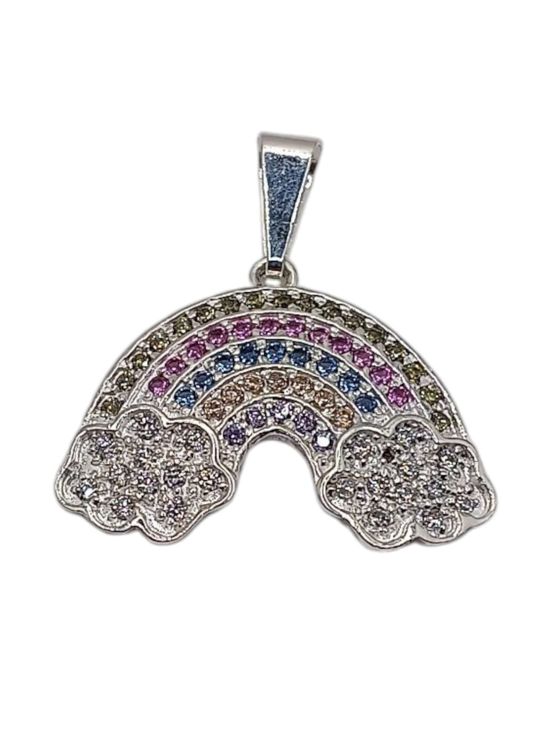 DIJE PLATA ARCOIRIS MULTICOLOR LARGO 2.5 CM ANCHO2.5 CM PLATA .925