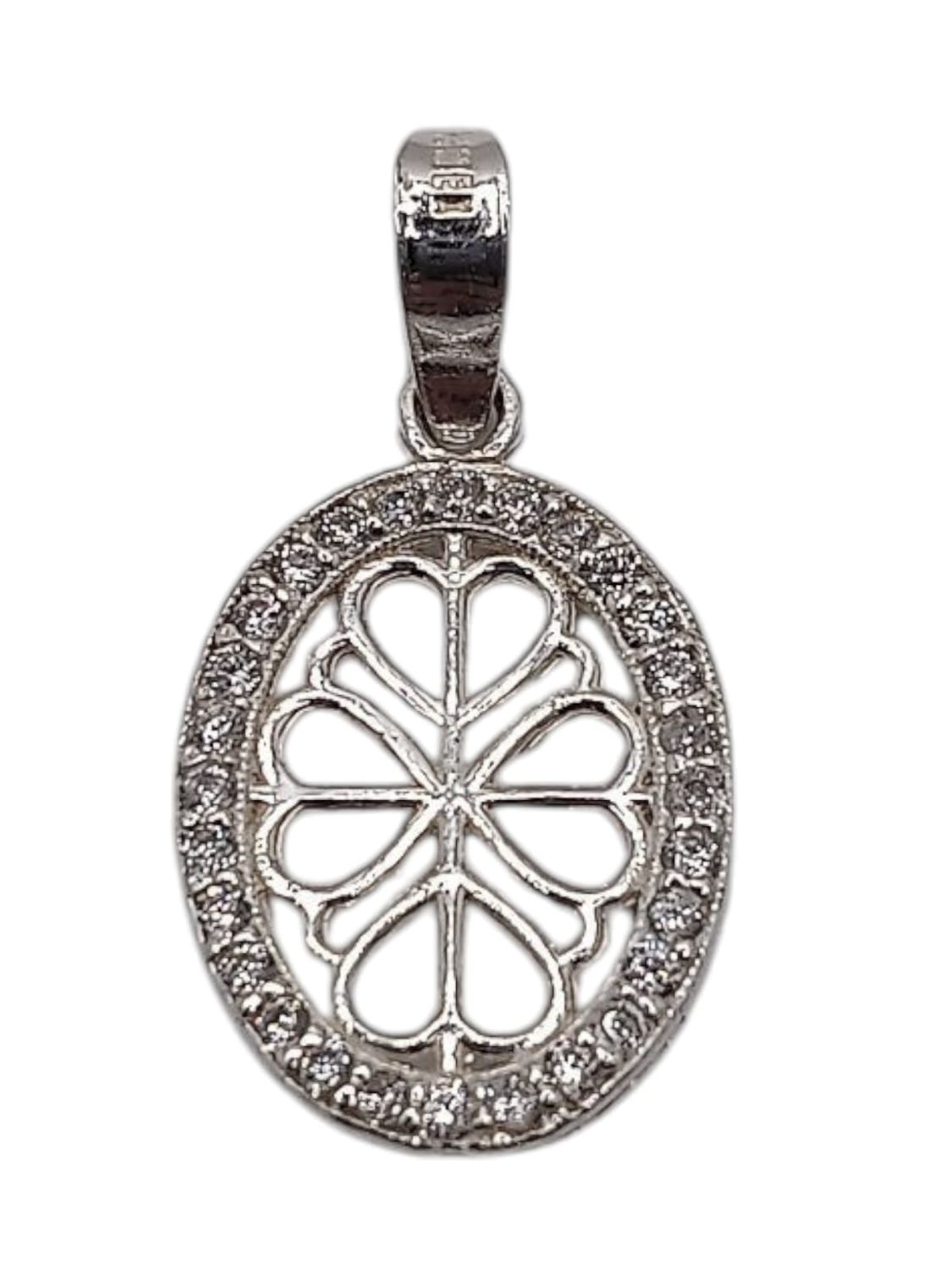 DIJE OVALADO 2 CM CON CORAZONES Y CZ PLATA .925