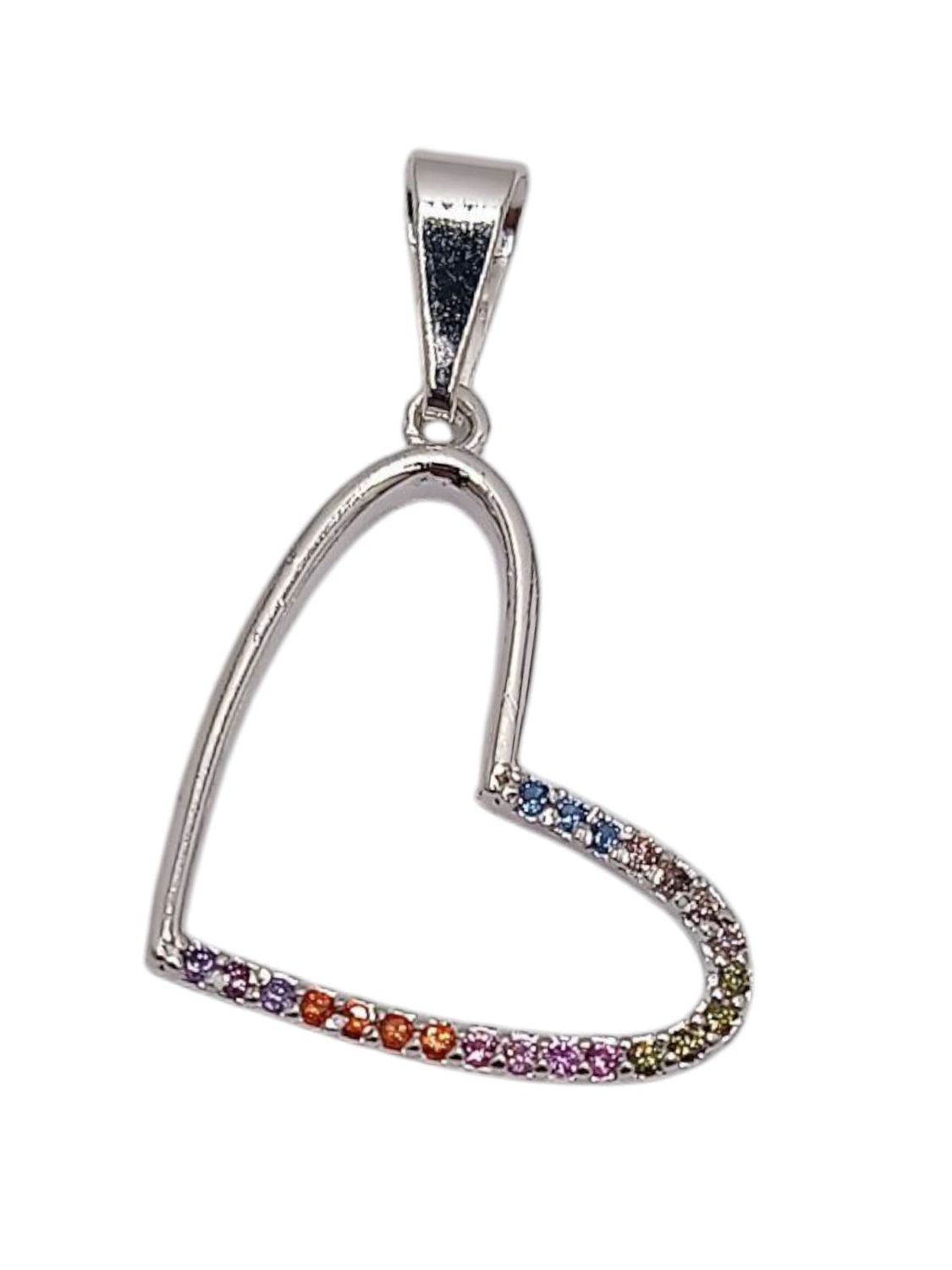 DIJE  CORAZON CZ MULTICOLOR 3 CM LARGO TOTAL PLATA .925