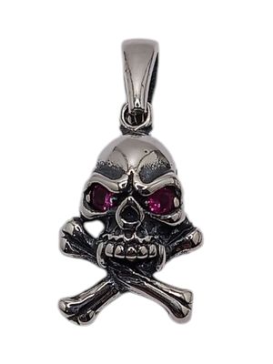 DIJE CALAVERA OJITO CZ ROJA 2 CM PLATA .925