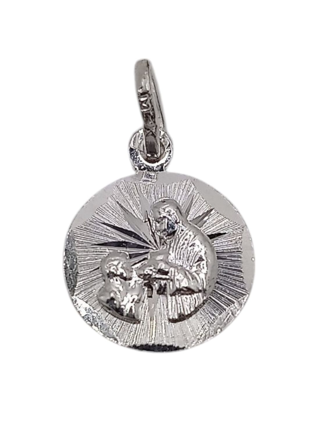 Medalla Primera comunion diamantada. 1.5 cm. de diametro PLATA .925