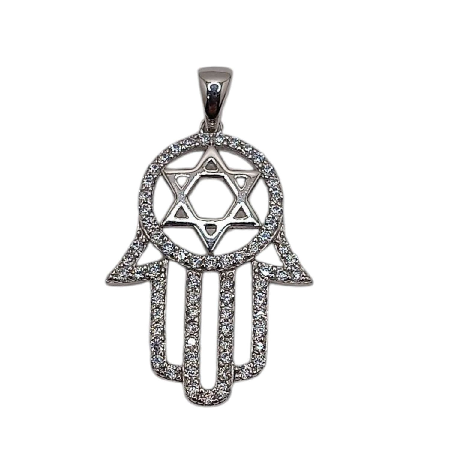 DIJE MANO FATIMA CON ESTRELLA 3 CM LARGO TOTAL PLATA .925