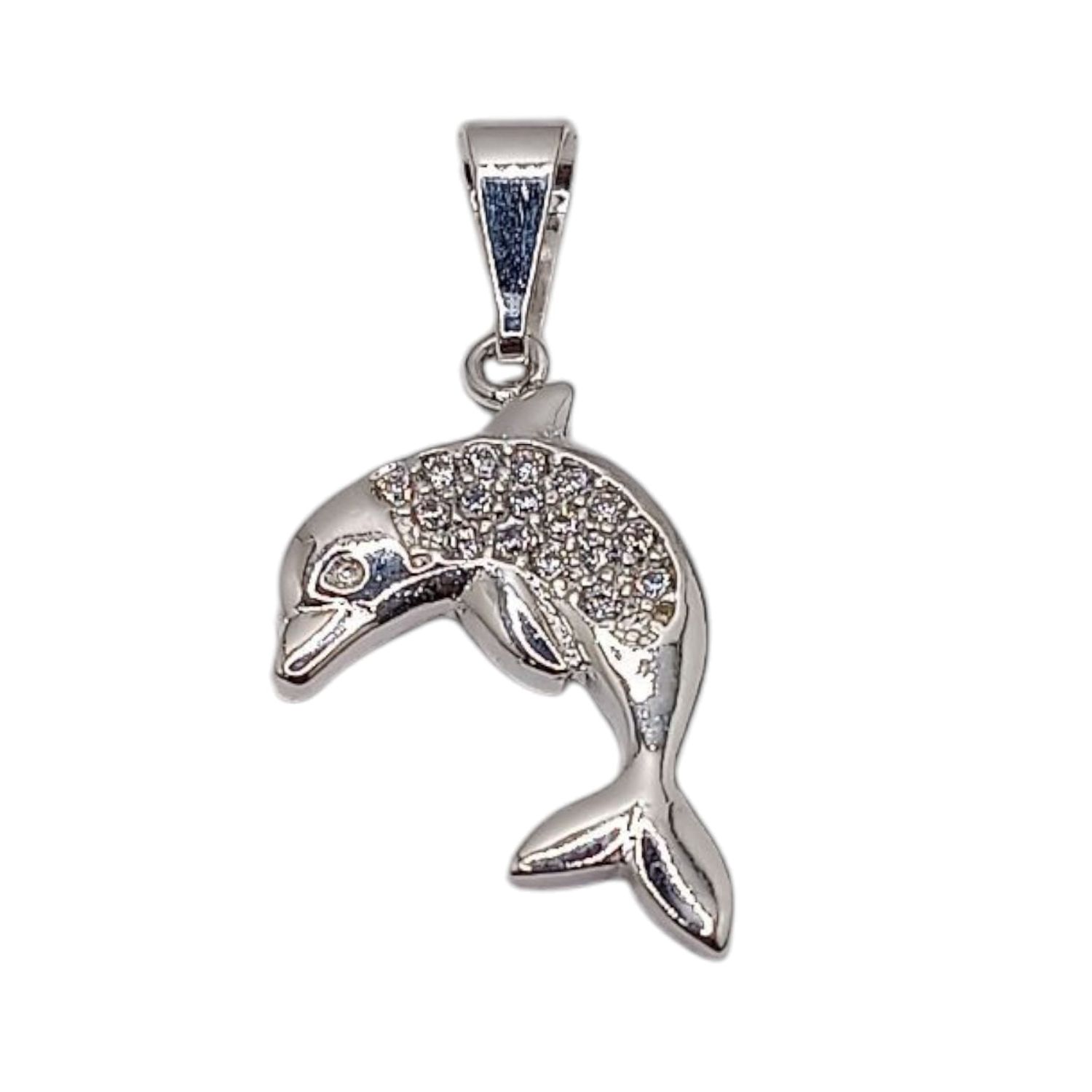 DIJE  DELFIN  3 CM LARGO TOTAL CZ BLANCA PLATA .925