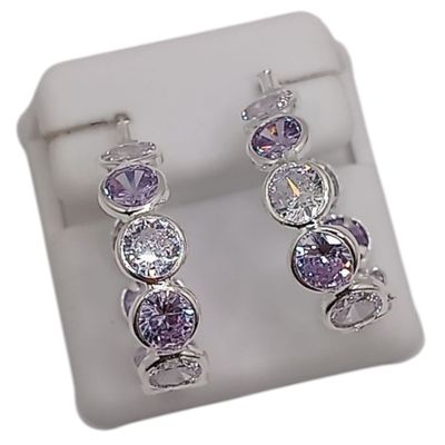 ARRACADA SEMAFORO 2.8 CM CZ BLANCA Y LILA, PLATA .925