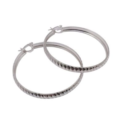 ARRACADA SUPER DIAMANTADA  5 CM, 6 MM ANCHO PLATA .925