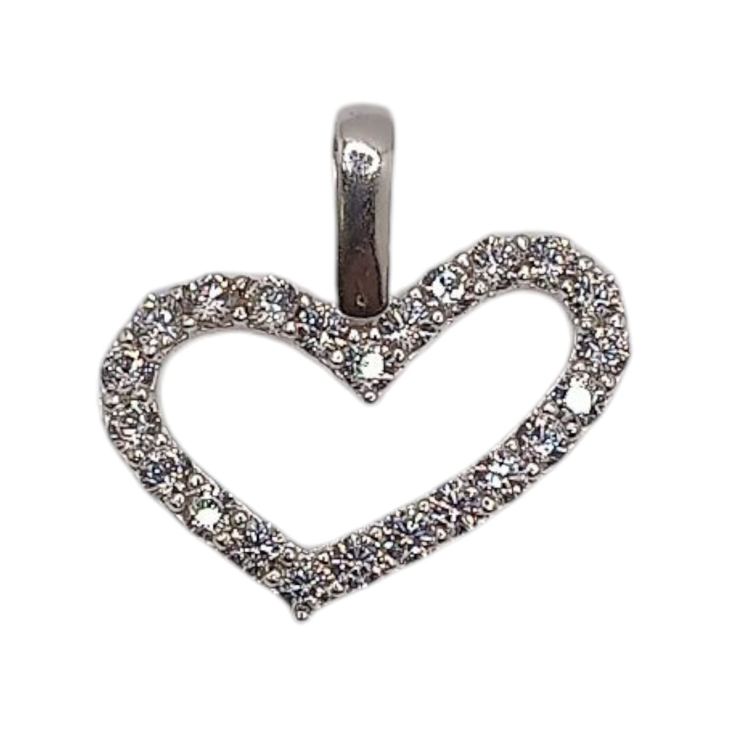 DIJE CORAZON CON MINI CZ, 2 CM  PLATA .925