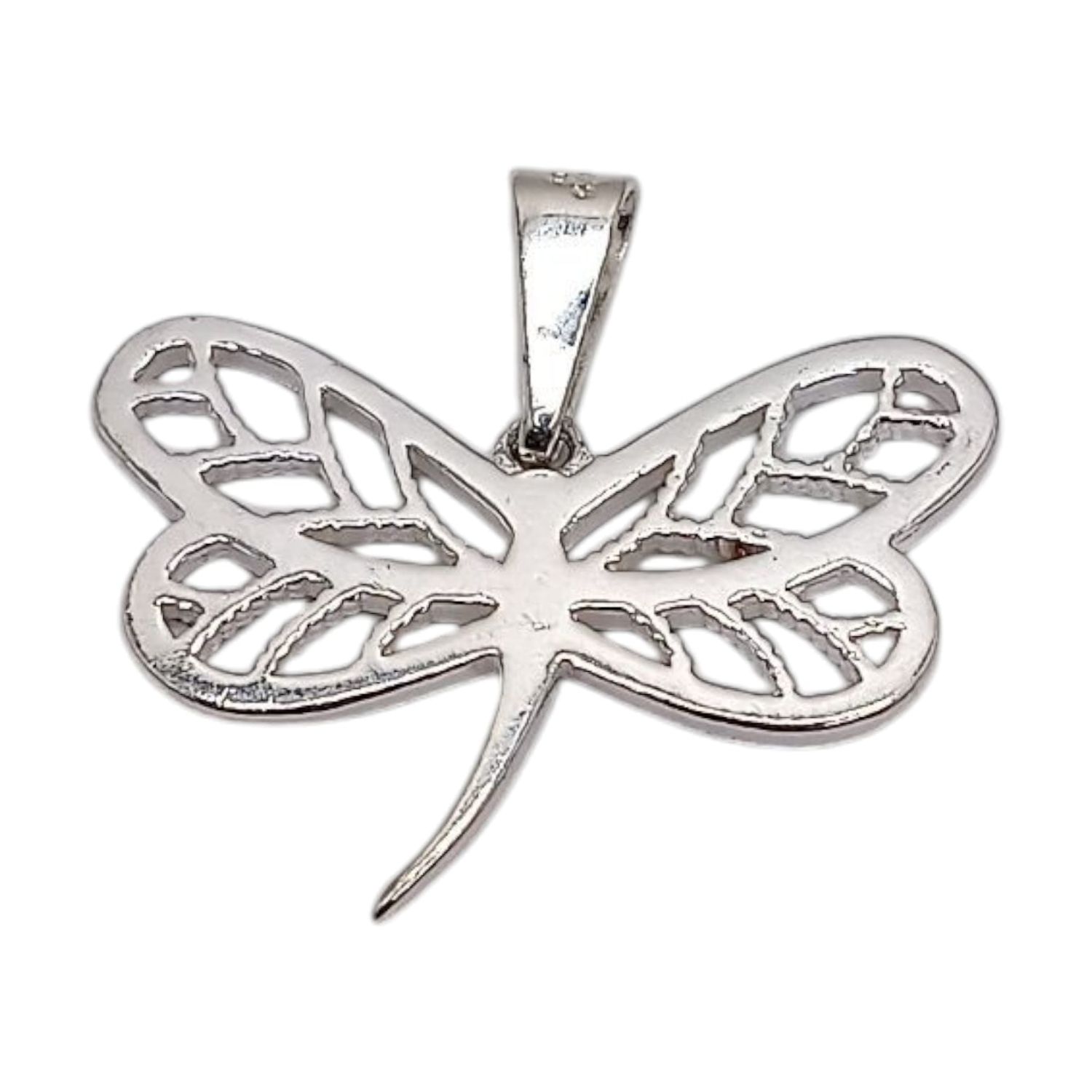 DIJE LISO LIBELULA 2.5 CM CON ASA DE LARGO.  PLATA .925