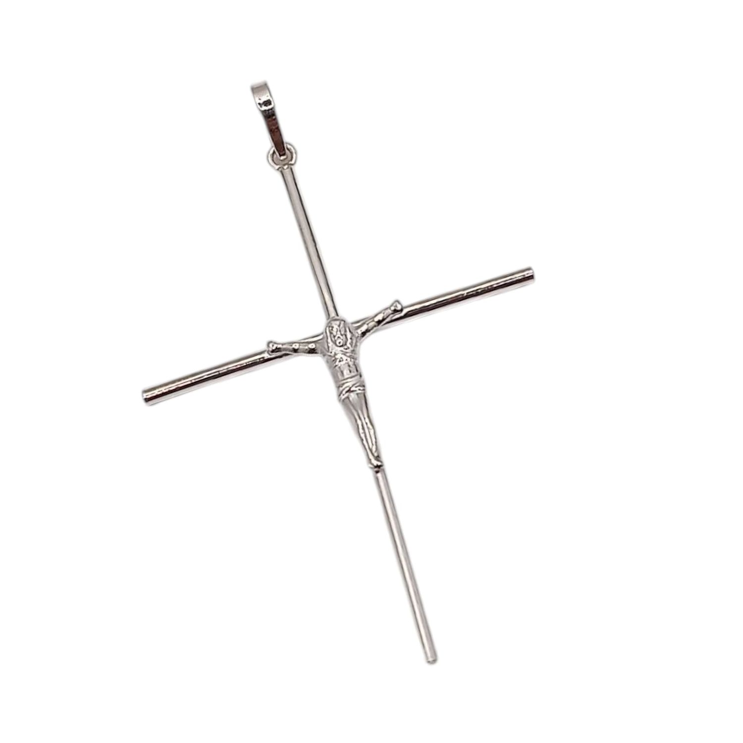 DIJE CRUZ LISA CON CRISTO 5.5 CM PLATA .925