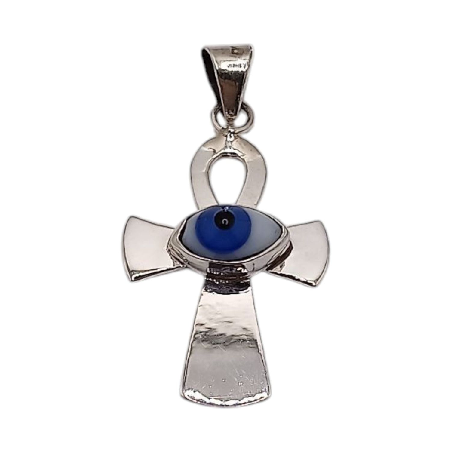DIJE CRUZ CON OJITO 3.5 CM PLATA .925