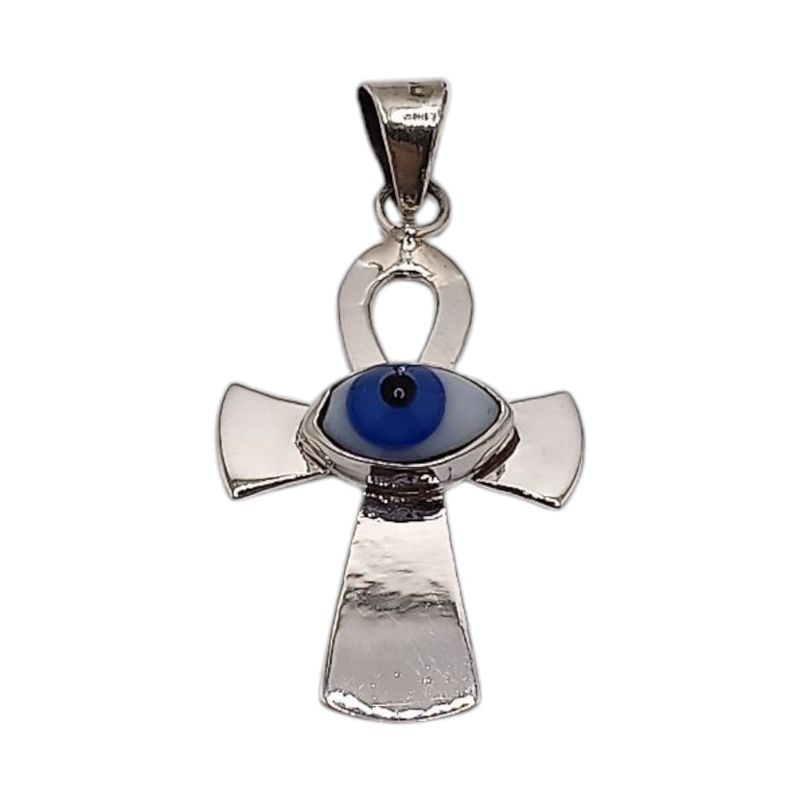 DIJE CRUZ CON OJITO 3.5 CM PLATA .925